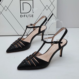 羊皮铆钉包头高跟镂空一字带女凉鞋 春夏季 FUSE 迪芙斯撤柜断码