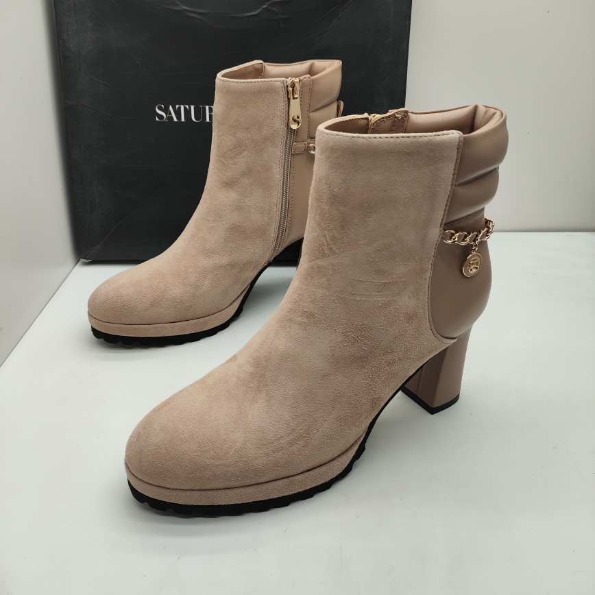 商场品牌撤柜断码秋冬季真皮链条休闲马丁靴粗高跟拉链舒适女短靴