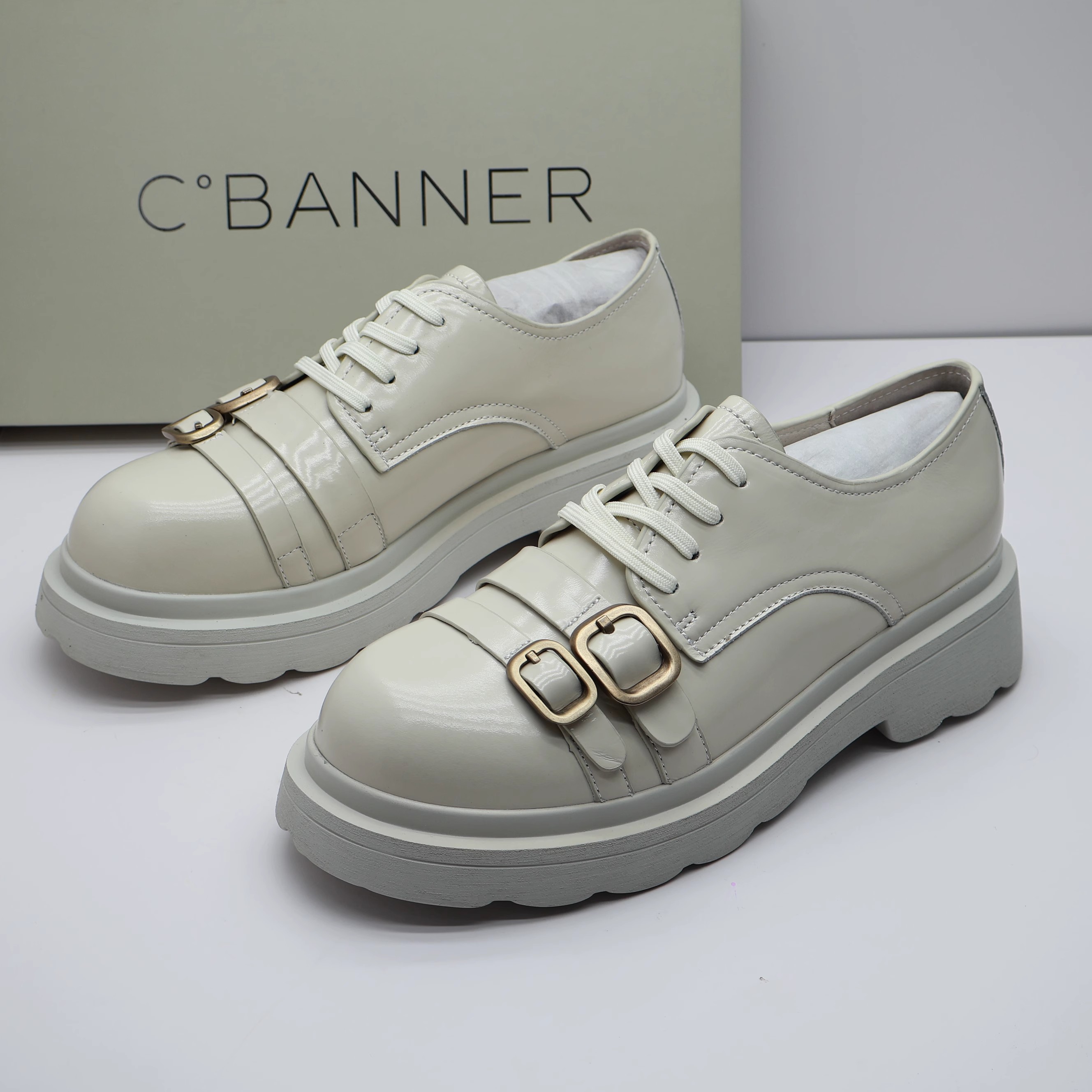 商场品牌断码撤柜真皮春季厚底单鞋中跟通勤百搭皮带扣圆头乐福鞋