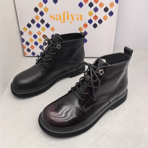 SATURDAYMODE撤柜断码秋季真皮厚底系带马丁靴休闲系带圆头女短靴