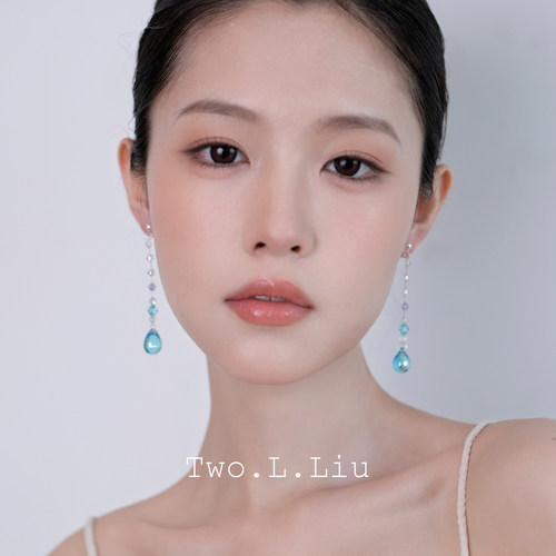 Two.L.Liu超透亮琉璃水滴耳坠