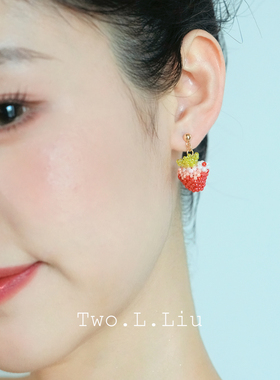 Two.L.Liu原创设计红色草莓耳环女夏天多巴胺可爱水果手工耳夹