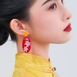 Two.L.Liu东方绮梦系列红色耳环女原创新中式 耳饰 民族风复古个性