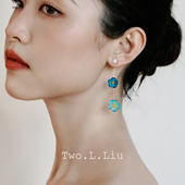 Two.L.Liu汀兰系列原创复古耳环女蓝色淡水珠气质高级设计感耳坠