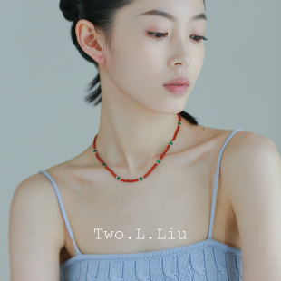 显白锁骨链 国潮超细原创个性 Two.L.Liu 红色项链女人造玉石新中式