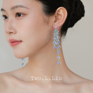 Two.L.Liu樱花物语系列紫色铃兰花串耳饰女春夏出游原创设计耳环