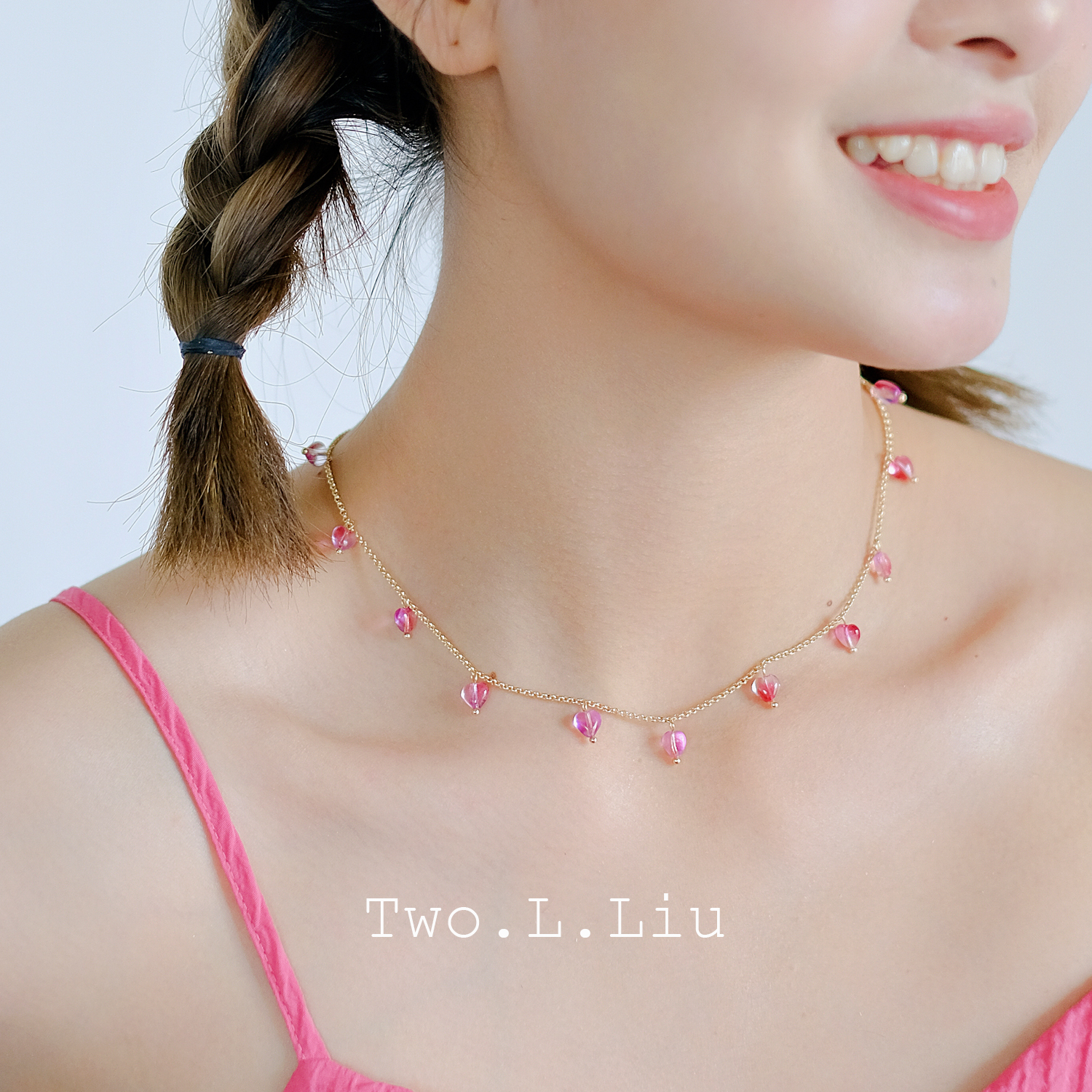 粉色爱心透明女气质项链