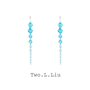 Two.L.Liu蓝色流苏耳坠耳针原创设计串珠百搭气质小众耳饰耳夹
