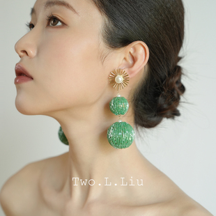 Two.L.Liu原创设计师款 耳饰女绿色高级感夸张气质重手工耳环耳夹