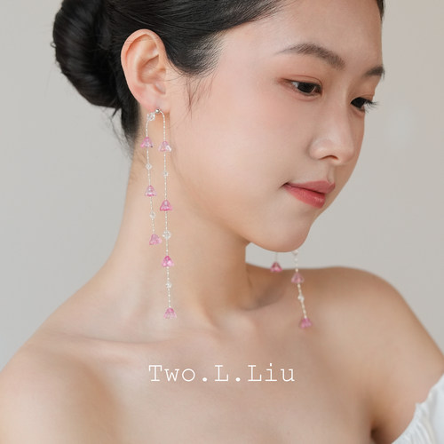 樱花物语粉色流苏水滴耳坠女款