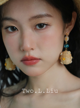 Two.L.Liu原创设计藤编耳环女度假风适合夏天海边沙滩耳饰耳夹