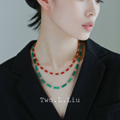 Two.L.Liu国潮复古新中式 项链红绿色叠戴2025新款 气质百搭锁骨链
