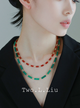 Two.L.Liu国潮复古新中式项链红绿色叠戴2025新款气质百搭锁骨链