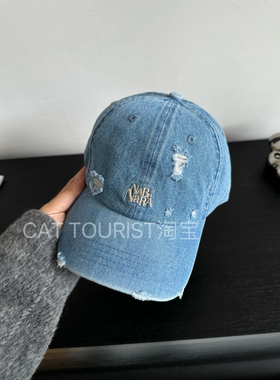 CAT TOURIST 欧美街头破洞牛仔棒球帽2025新款字母刺绣鸭舌帽时尚
