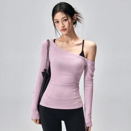 AiLOP瑜伽T恤女斜肩显瘦弹力
