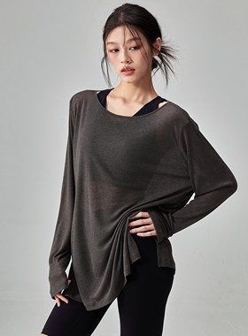 新款瑜伽服罩衫女宽松健身上衣透气速干普拉提运动t恤显瘦秋冬季