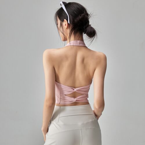 运动内衣女带胸垫挂脖交叉美背