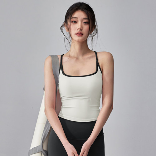工字瑜伽服背心女长款带胸垫