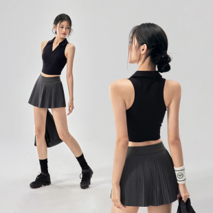 防震运动背心带胸垫瑜伽服上衣polo领网球训练速干健身内衣户外新