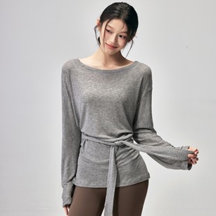宽松瑜伽服长袖 外穿普拉提训练上衣健身T恤秋 女遮肉显瘦运动罩衫