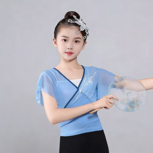 儿童古典舞练功服纱衣春夏短袖