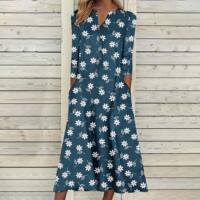 2023 Autumn new Loose long dress for women, printed open-top long-sleeved dress thumbnail 5