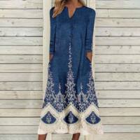 2023 Autumn new Loose long dress for women, printed open-top long-sleeved dress thumbnail 8
