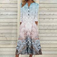 2023 Autumn new Loose long dress for women, printed open-top long-sleeved dress thumbnail 7