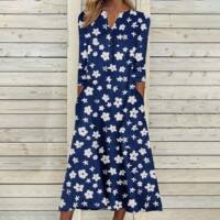 2023 Autumn new Loose long dress for women, printed open-top long-sleeved dress thumbnail 4