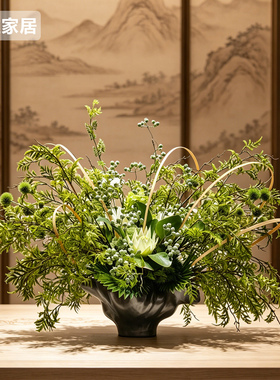 新中式禅意蕨类绿植仿真花艺摆件