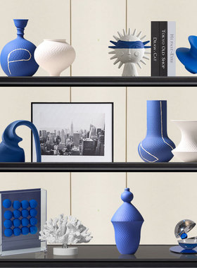 极简白色克莱因蓝陶瓷花瓶摆件