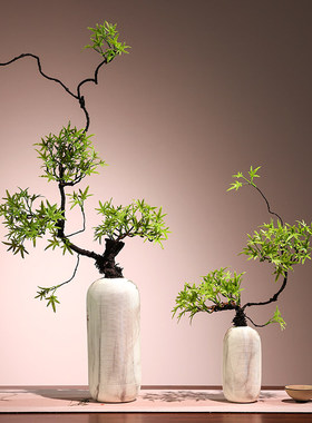 仿真绿植盆景迎客松枫叶花瓶套装