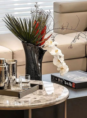 现代轻奢黑银琉璃异形花器套装