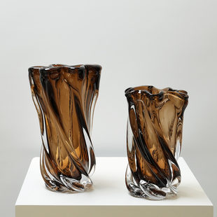 意式 咖色百财螺旋加厚琉璃花瓶客厅酒店玄关茶几餐桌插花水培摆件