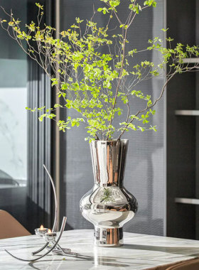 轻奢电镀银色灯笼造型花瓶摆件