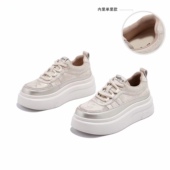 保暖防滑平底显高系带百搭休闲鞋 真皮水钻加绒小白鞋 2025秋冬新款