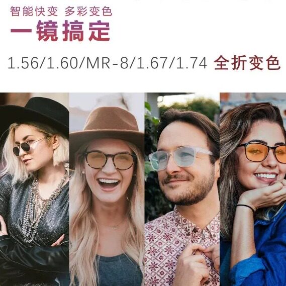 韩创变色镜片膜变灰茶紫粉蓝色超薄防蓝光近视驾驶墨镜配眼镜1.74