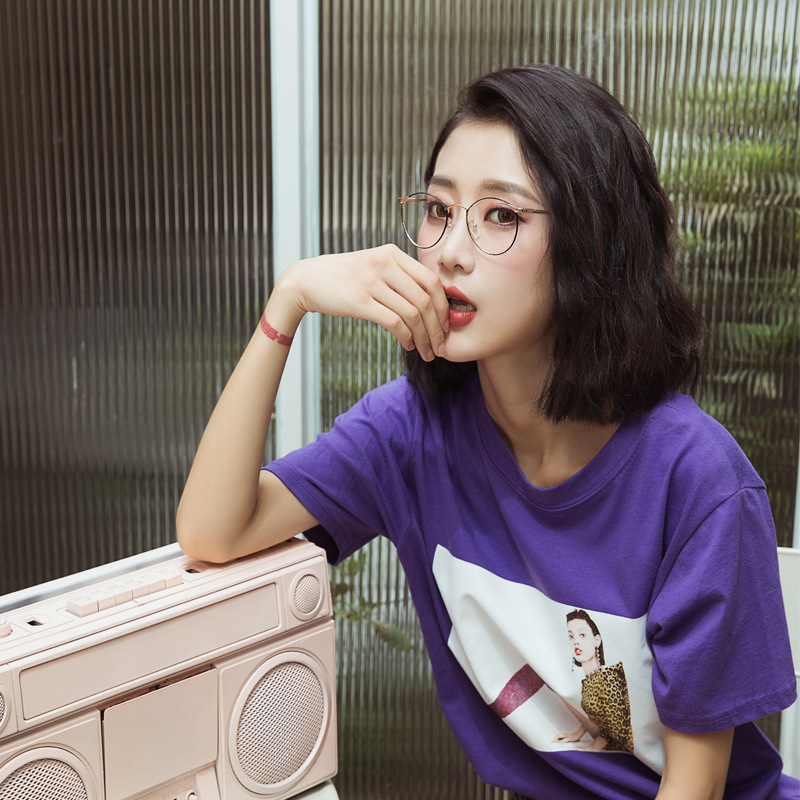 新款时尚女士眼镜平光镜文艺前卫小清新韩版圆框眼镜架可配近视