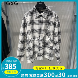 正品GXG男装衬衣2024春季商场同款黑白格休闲长袖衬衫GFX10301201