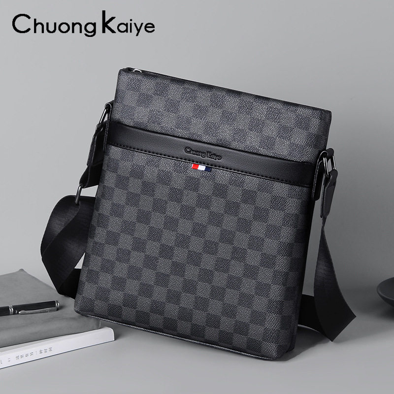ChuongKaiye单肩包男格子斜挎包男商务男包简约休闲托特包格纹