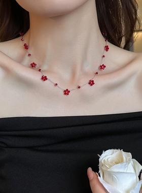 山野树莓~夏日清新红色花朵项链女2025新款高级感轻奢小众锁骨链