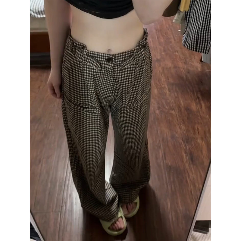 高端阔腿裤女复古千鸟格宽松大码春夏薄款呢子垂感拖地休闲大脚裤,女装/女士精品,大码裤装,淘宝优惠券,粉丝福利购,淘宝优惠卷