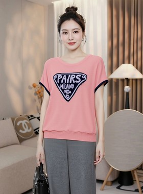 2025夏季薄款高品质针织衫上衣大码胖mm品牌天丝针t恤衬衣女短袖