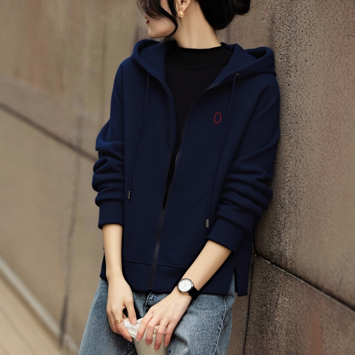 秋冬妈妈加厚拉链纯棉长袖外套胖mm宽松品牌加绒大码连帽卫衣女