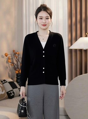 高端开衫外套女春秋大码胖mm宽松加厚宽松显瘦休闲棉质显年轻上衣