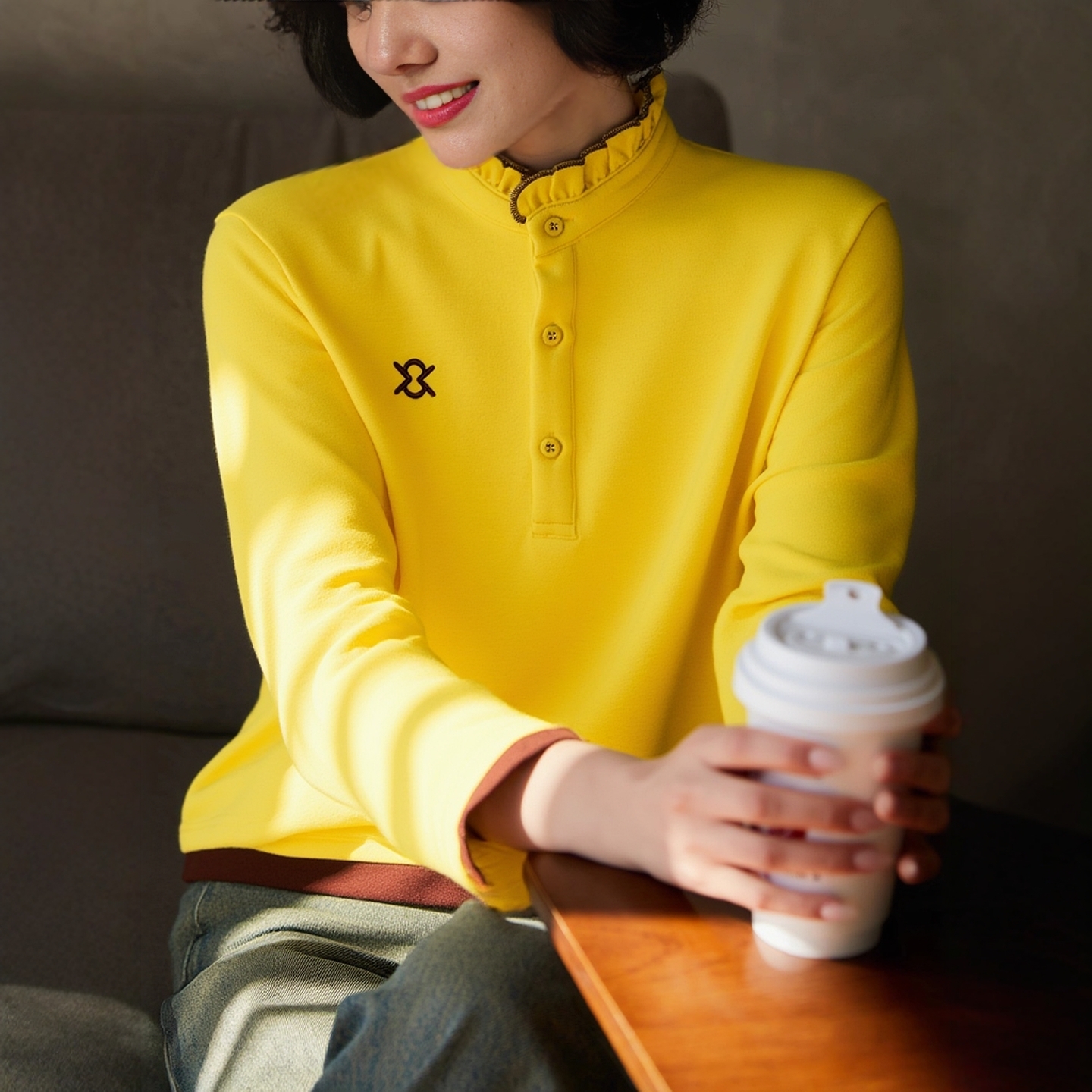 高端德绒双面卫衣女长袖秋冬大码胖mm妈妈加厚立领刺绣假两件上衣