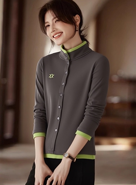 品牌双面德绒假两件卫衣女大码胖mm立领宽松妈妈半开领长袖上衣秋