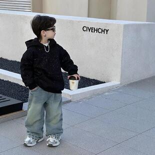 儿童加绒连帽卫衣2025秋冬季新款韩版亮晶晶保暖套头衫男童上衣