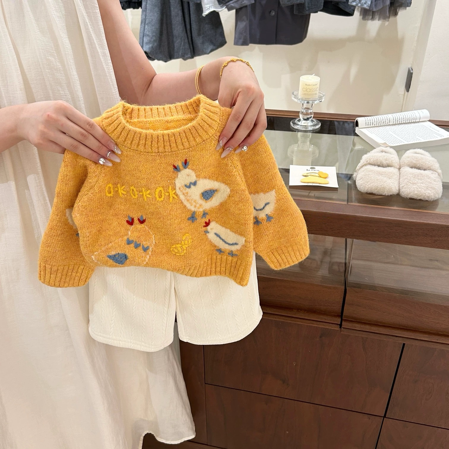 【现货】原创女童装可爱俏皮提花毛衣秋季新款百搭针织上衣两件套