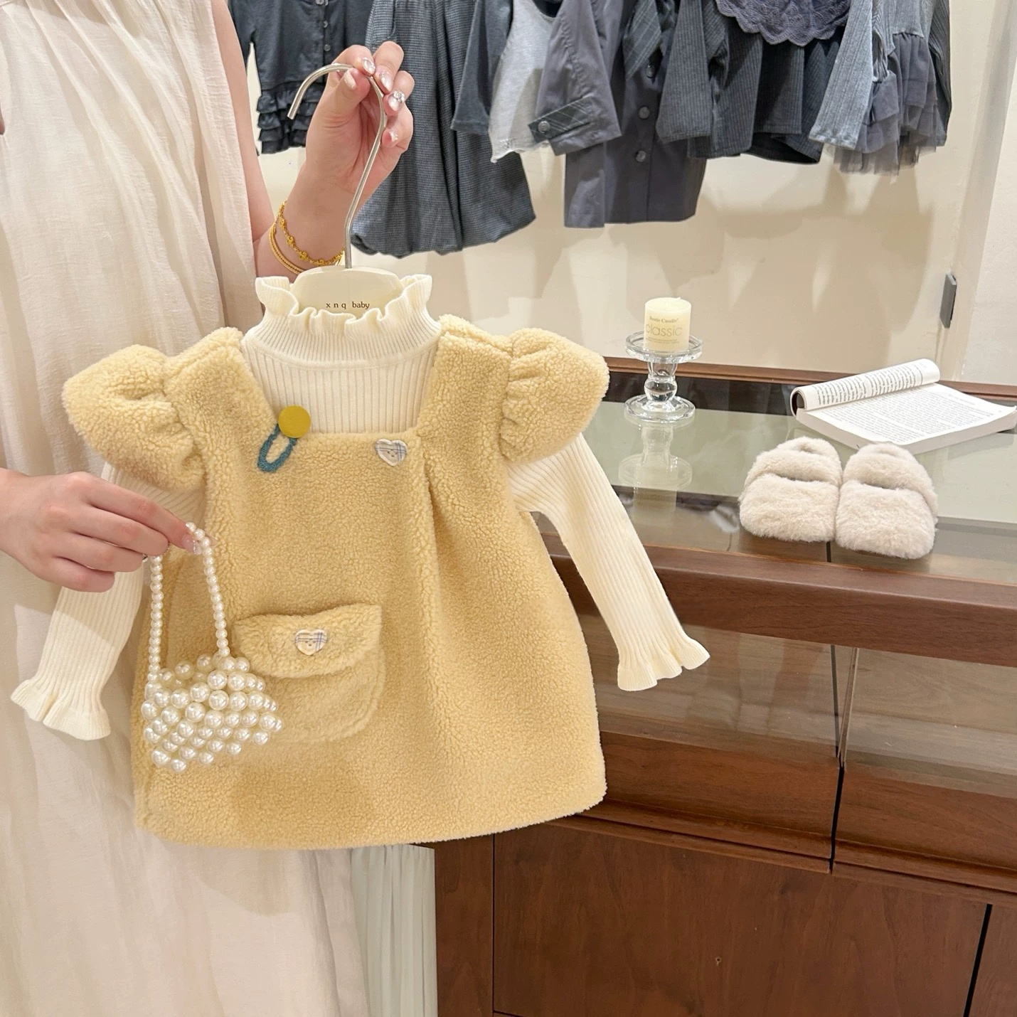 【现货】女童加厚连衣裙秋冬款儿童羊羔毛背心裙女宝冬季公主裙潮